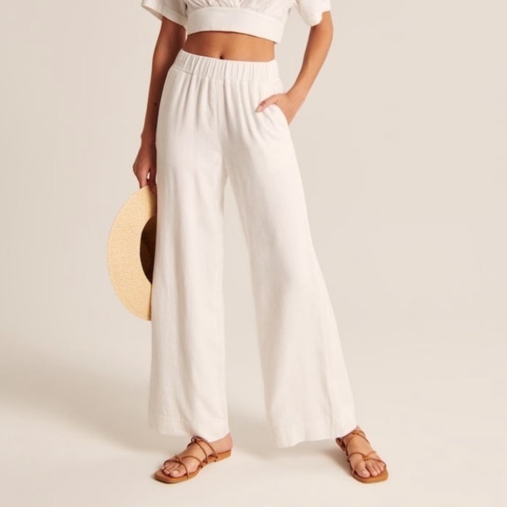 NWT Abercrombie & Fitch Linen-Blend Pull-On Wide Leg Pant Size Small